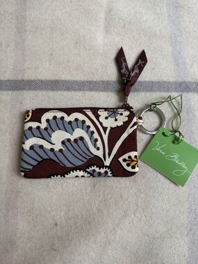 Vera Bradley Brown and Blue Floral Zip ID Case SLATE BLOOMS